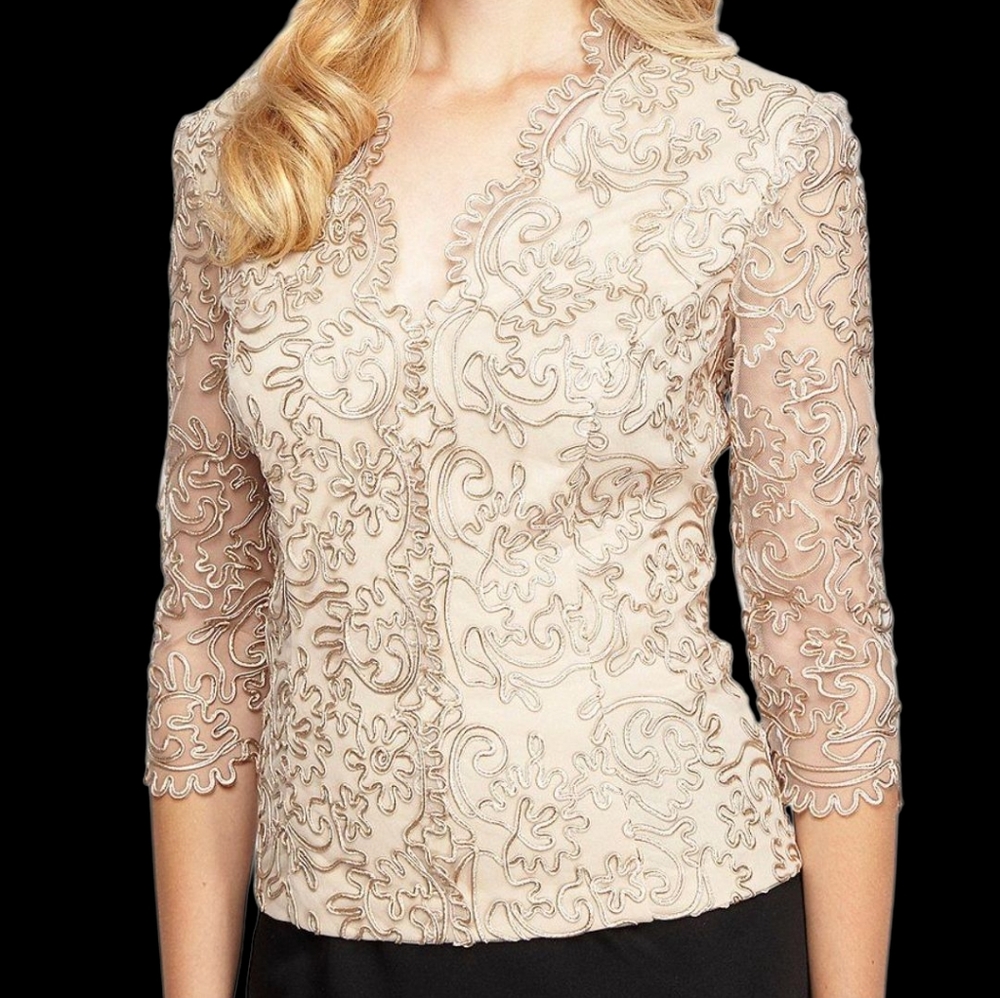 Alex Evenings Beige Lace Blouse XL